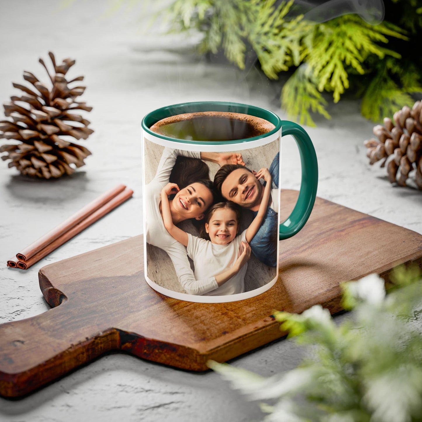 Mug personnalisé, mug à café en céramique blanc/vert de 325 ml au design carré, cadeau personnalisé avec photo, texte ou logo