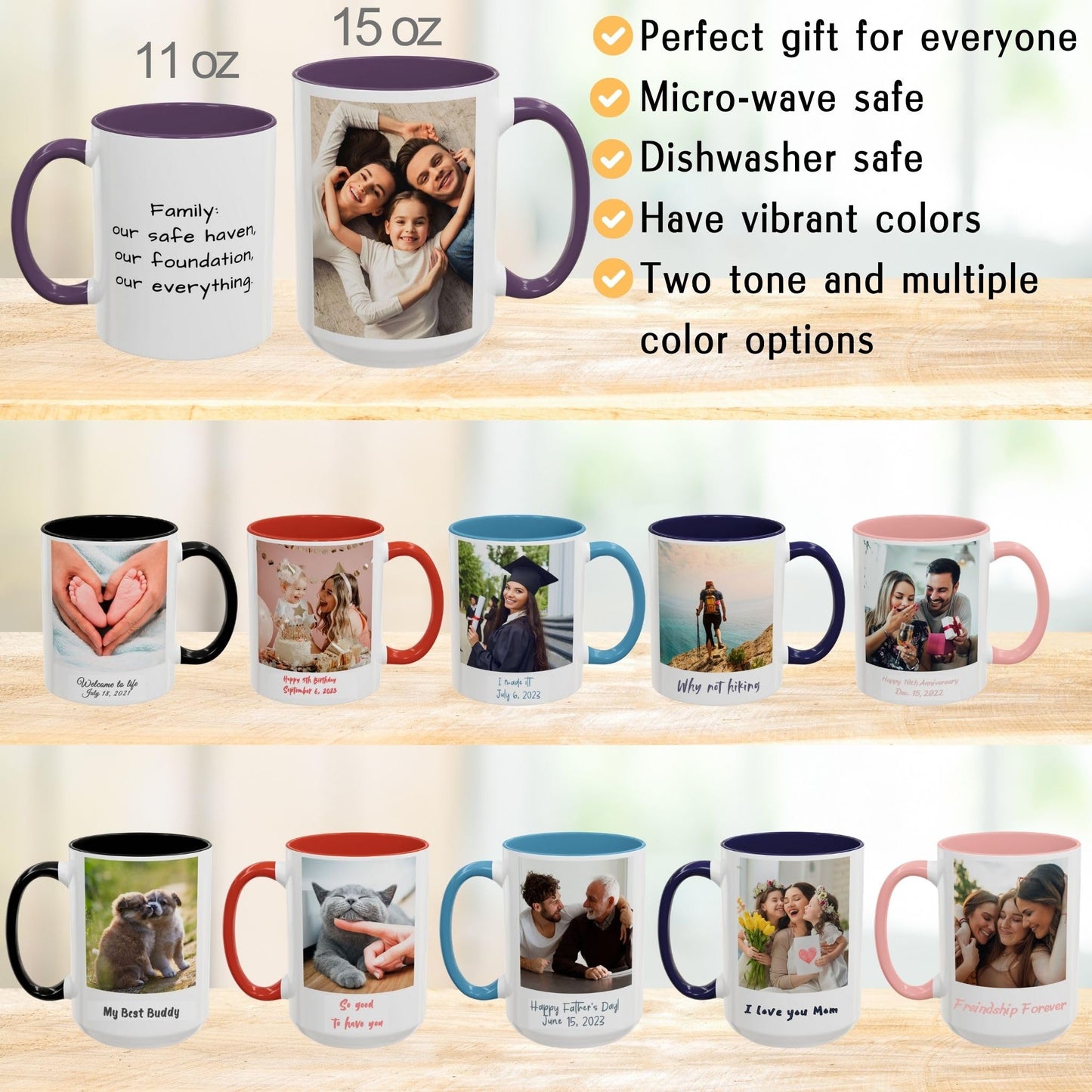 Custom Mug White/Purple 11oz, Personalized Gift with Photo, Text or Logo, Square Design