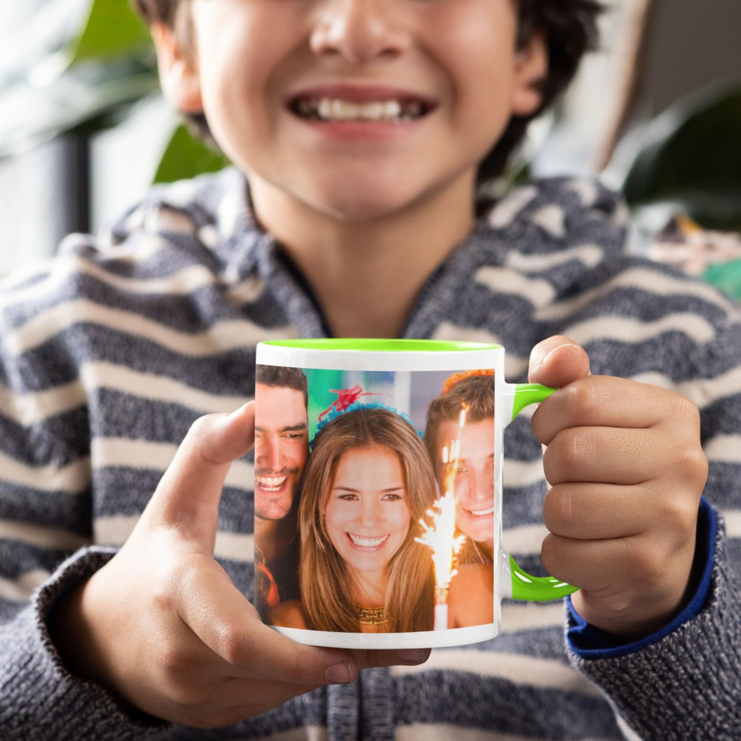 Custom Mug, 11oz White/Light Green Wrap Around Design Ceramic Coffee Mug, Personalized Gift with Photo, Text or Logo