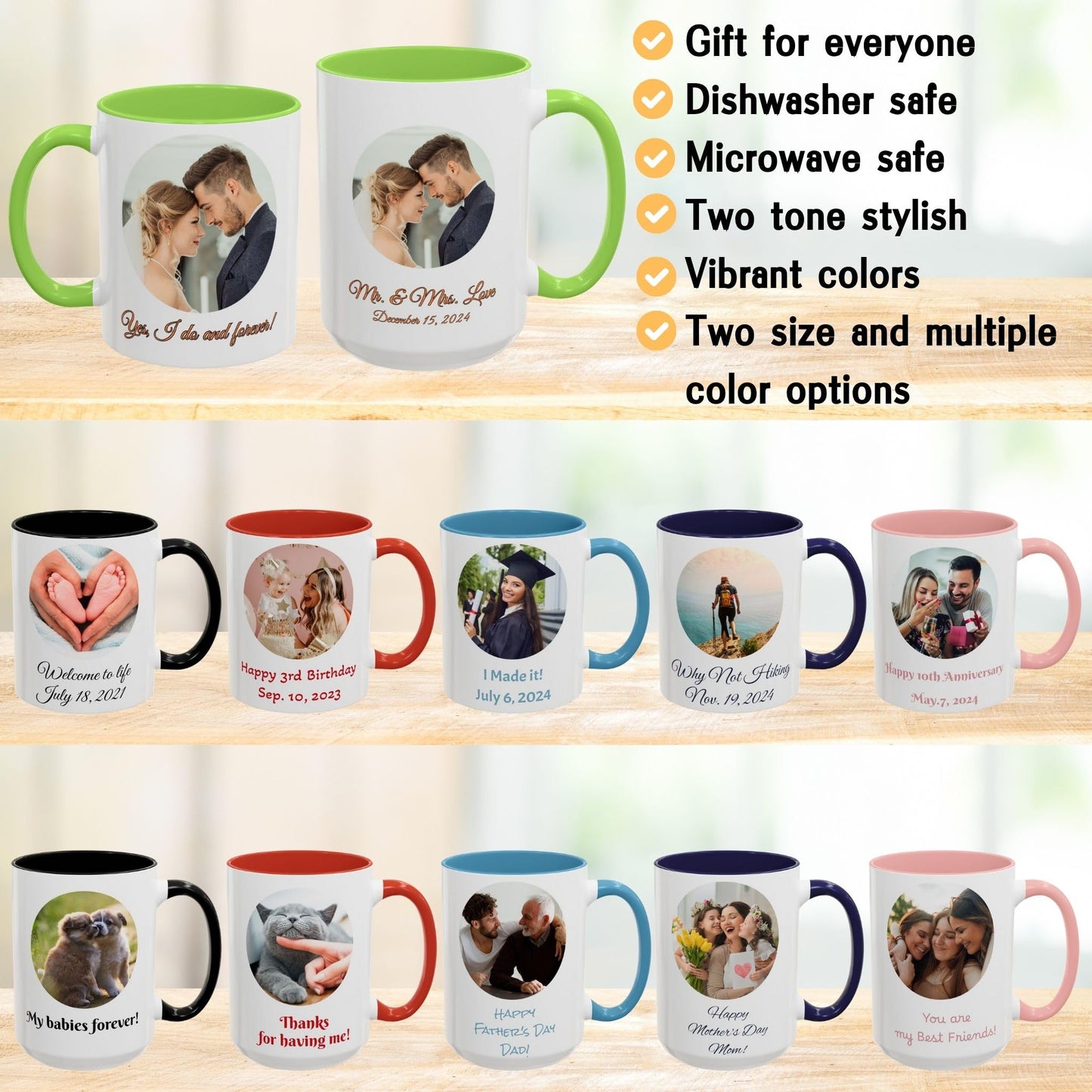 Mug personnalisé, Mug en céramique 44 cl blanc/vert clair avec motif cercle, Cadeau personnalisé avec photo, texte ou logo