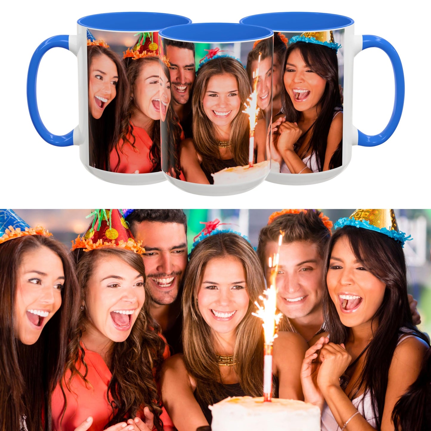 Mug personnalisé, 15oz Blanc/Bleu Cambridge Mug en céramique avec motif enveloppant, Cadeau personnalisé avec photo, texte ou logo