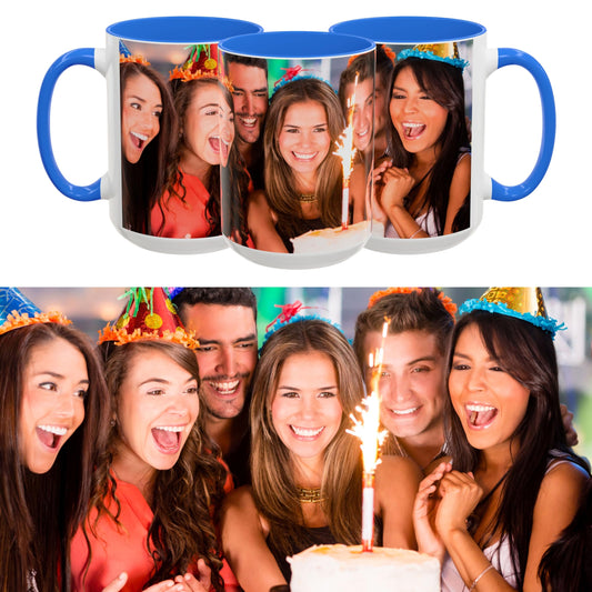 Mug personnalisé, 15oz Blanc/Bleu Cambridge Mug en céramique avec motif enveloppant, Cadeau personnalisé avec photo, texte ou logo