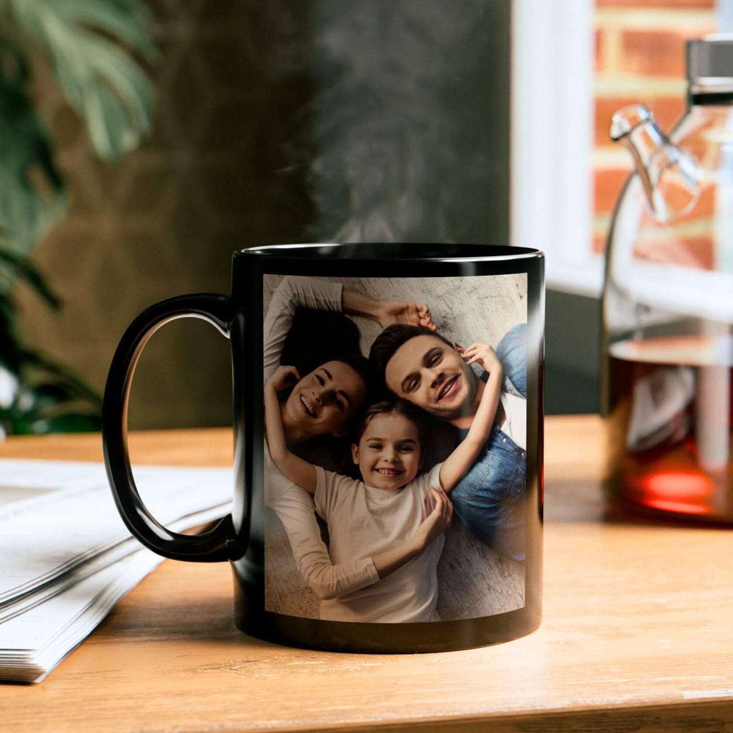 Tasse personnalisée, 11 oz, en céramique noire, design carré, Cadeau personnalisé avec photo, texte ou logo