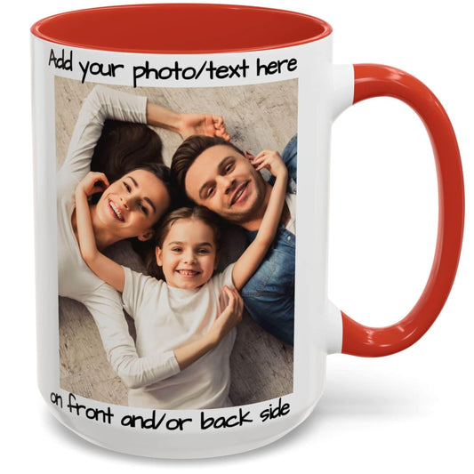 Custom Mug White/Red 15oz, Personalized Gift with Photo, Text or Logo, Square Design