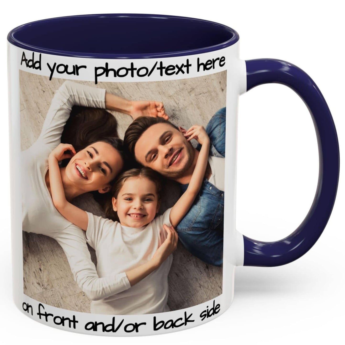 Custom Mug White/Navy 11oz, Personalized Gift with Photo, Text or Logo, Square Design