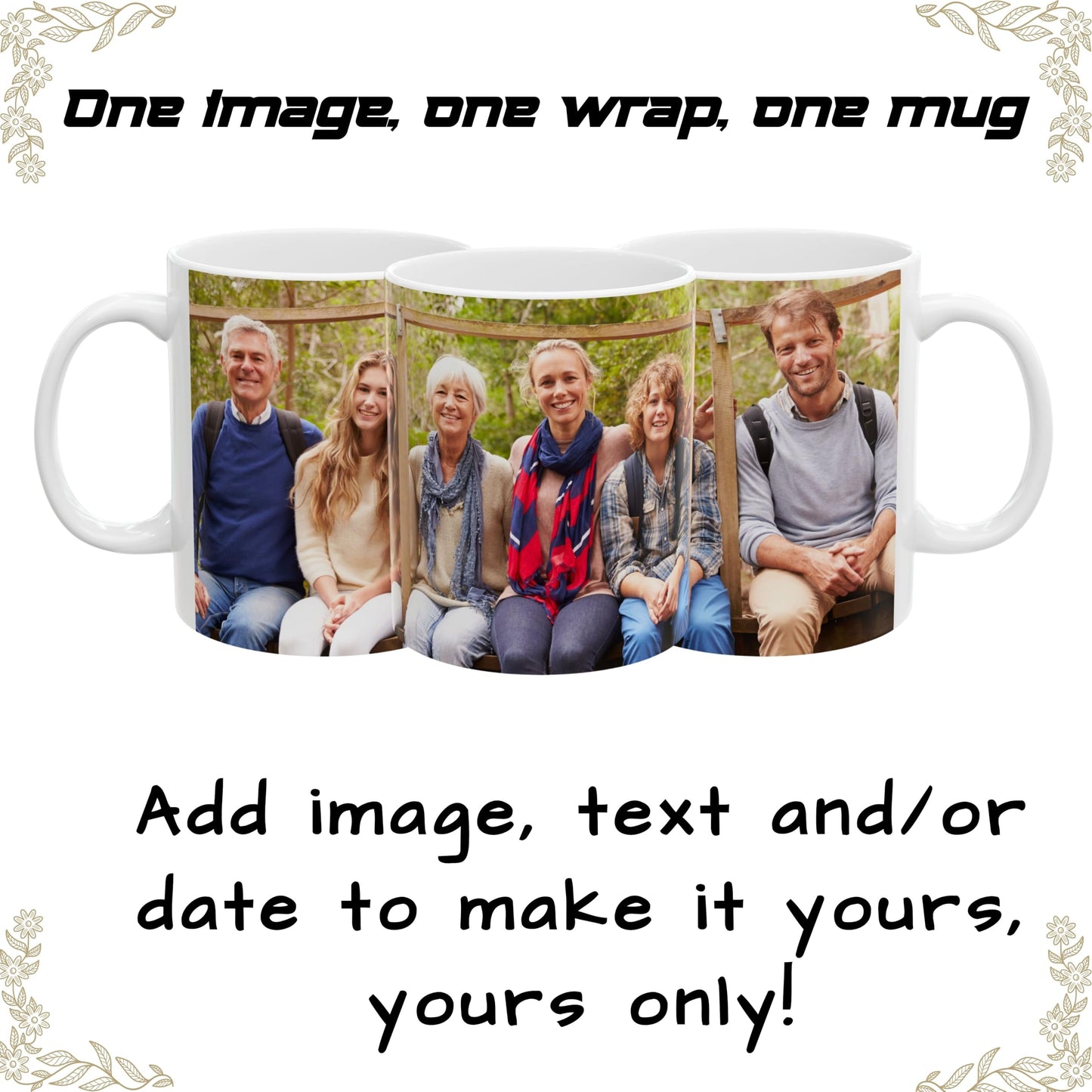 Custom Mug, 325ml All White Wrap Around Design Ceramic Coffee Mug, Personalized Gift with Photo, Text or Logo