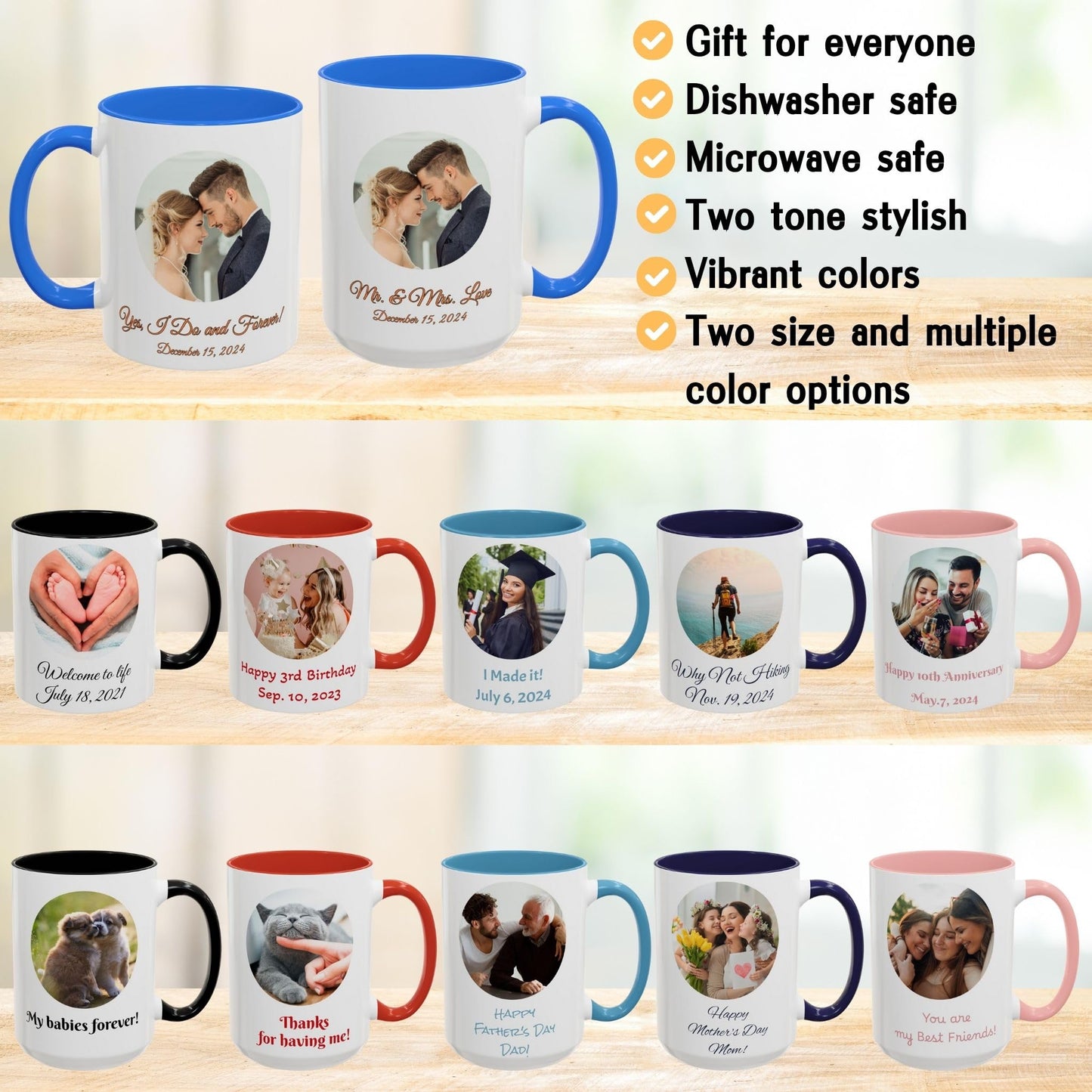 Mug personnalisé blanc/bleu Cambridge 325 ml, cadeau personnalisé avec photo, texte ou logo, motif circulaire