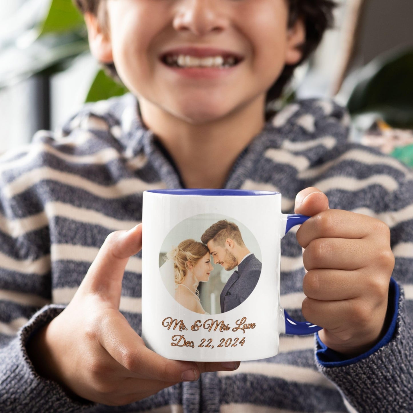 Custom Mug, 325ml White/Blue Circle Design Ceramic Coffee Mug, Personalized Gift with Photo, Text or Logo