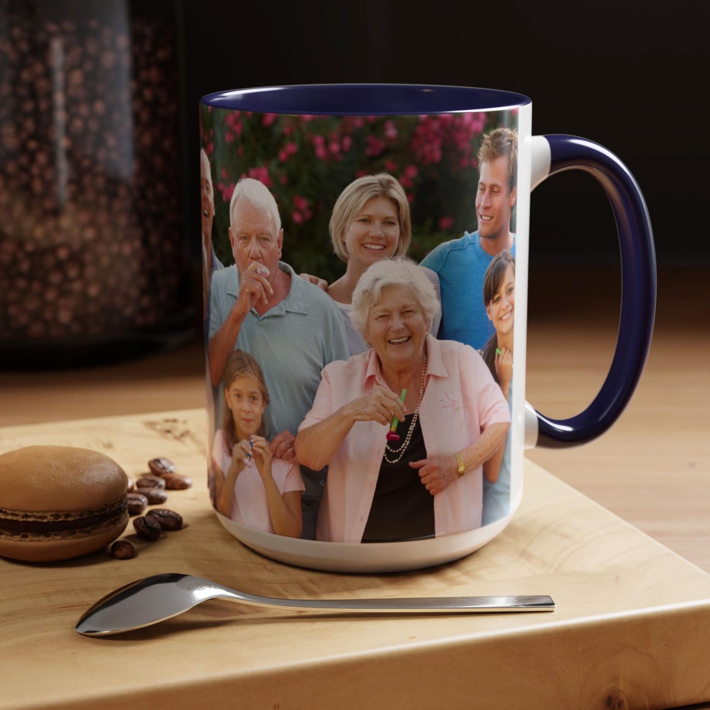 Mug personnalisé, Mug à café en céramique 44 cl blanc/bleu marine avec design enveloppant, cadeau personnalisé avec photo, texte ou logo