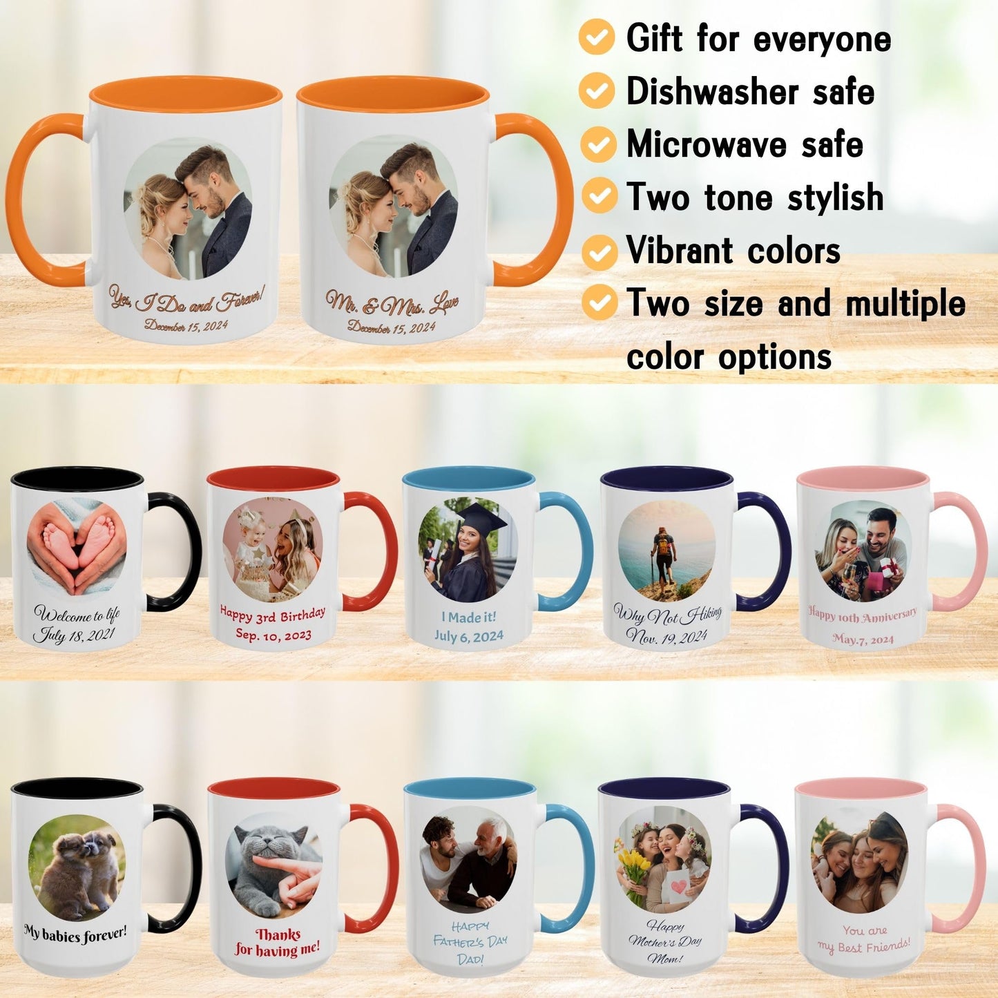 Custom Mug White/Golden Yellow 11oz, Personalized Gift with Photo, Text or Logo, Cirle Design