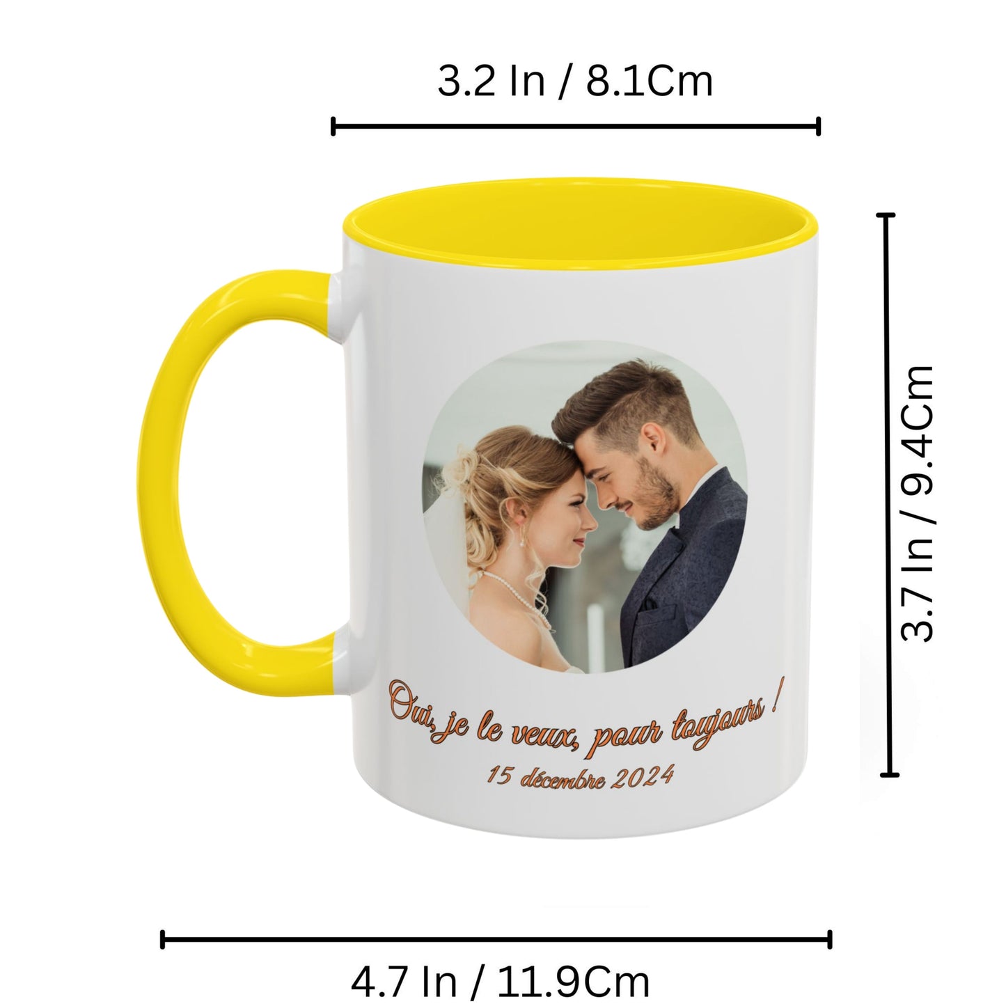 Personalisierte Tasse, 325ml Weiß/Gelbes Kreis-Design Keramiktasse, Personalisiertes Geschenk mit Foto, Text oder Logo