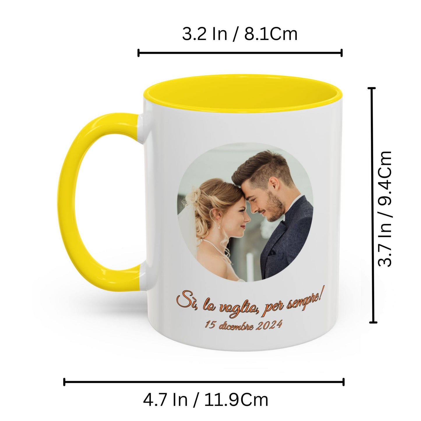 Mug personnalisé, 325 ml Blanc/jaune Design circulaire Tasse à café en céramique, Cadeau personnalisé avec photo, texte ou logo