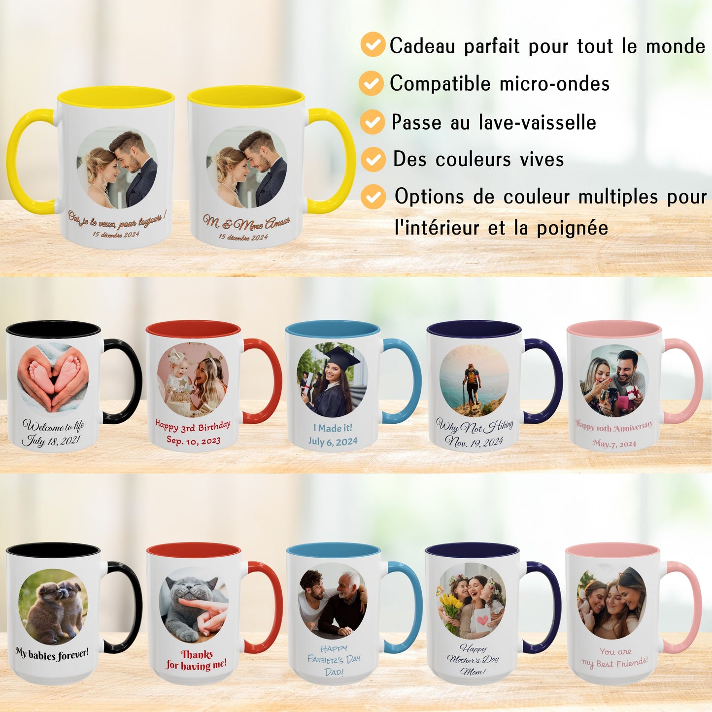 Personalisierte Tasse, 325ml Weiß/Gelbes Kreis-Design Keramiktasse, Personalisiertes Geschenk mit Foto, Text oder Logo