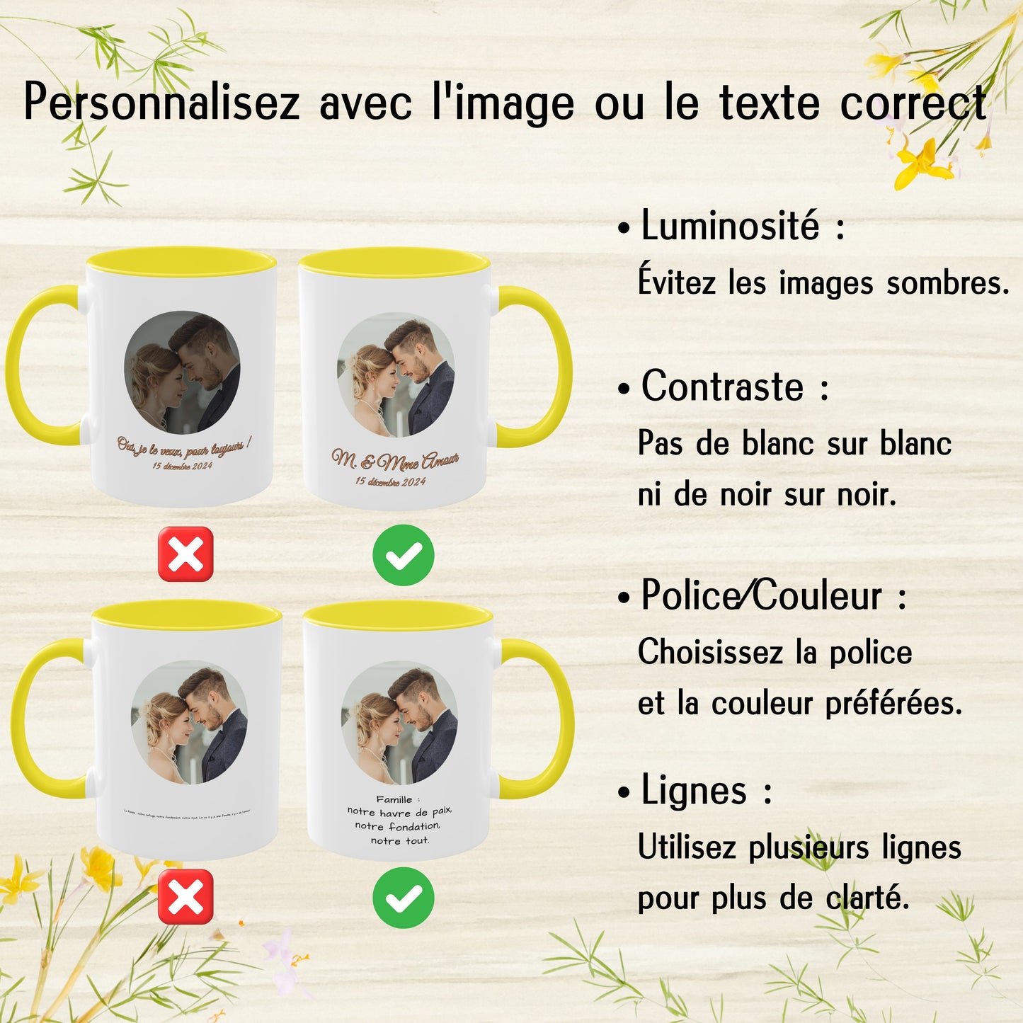 Personalisierte Tasse, 325ml Weiß/Gelbes Kreis-Design Keramiktasse, Personalisiertes Geschenk mit Foto, Text oder Logo