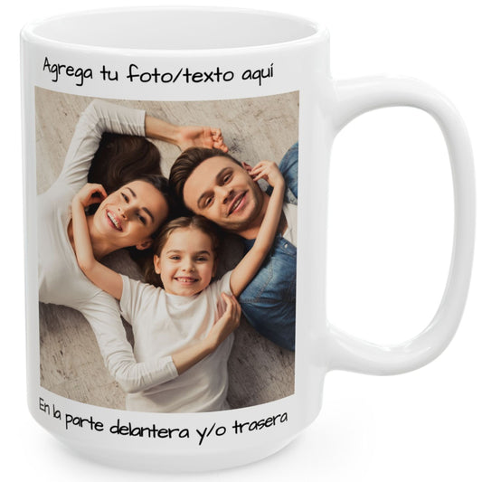 Custom Mug, 15oz All White Square Design Ceramic Coffee Mug, Personalized Gift with Photo, Text or Logo