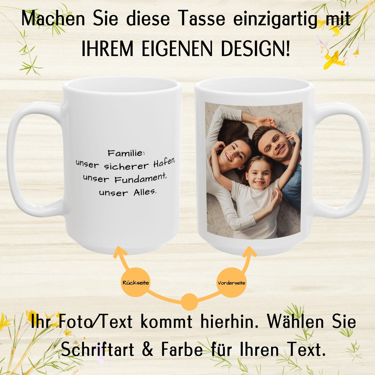 Individuelle Tasse, 425ml reinweißes quadratisches Design Keramik Kaffeetasse, personalisiertes Geschenk mit Foto, Text oder Logo