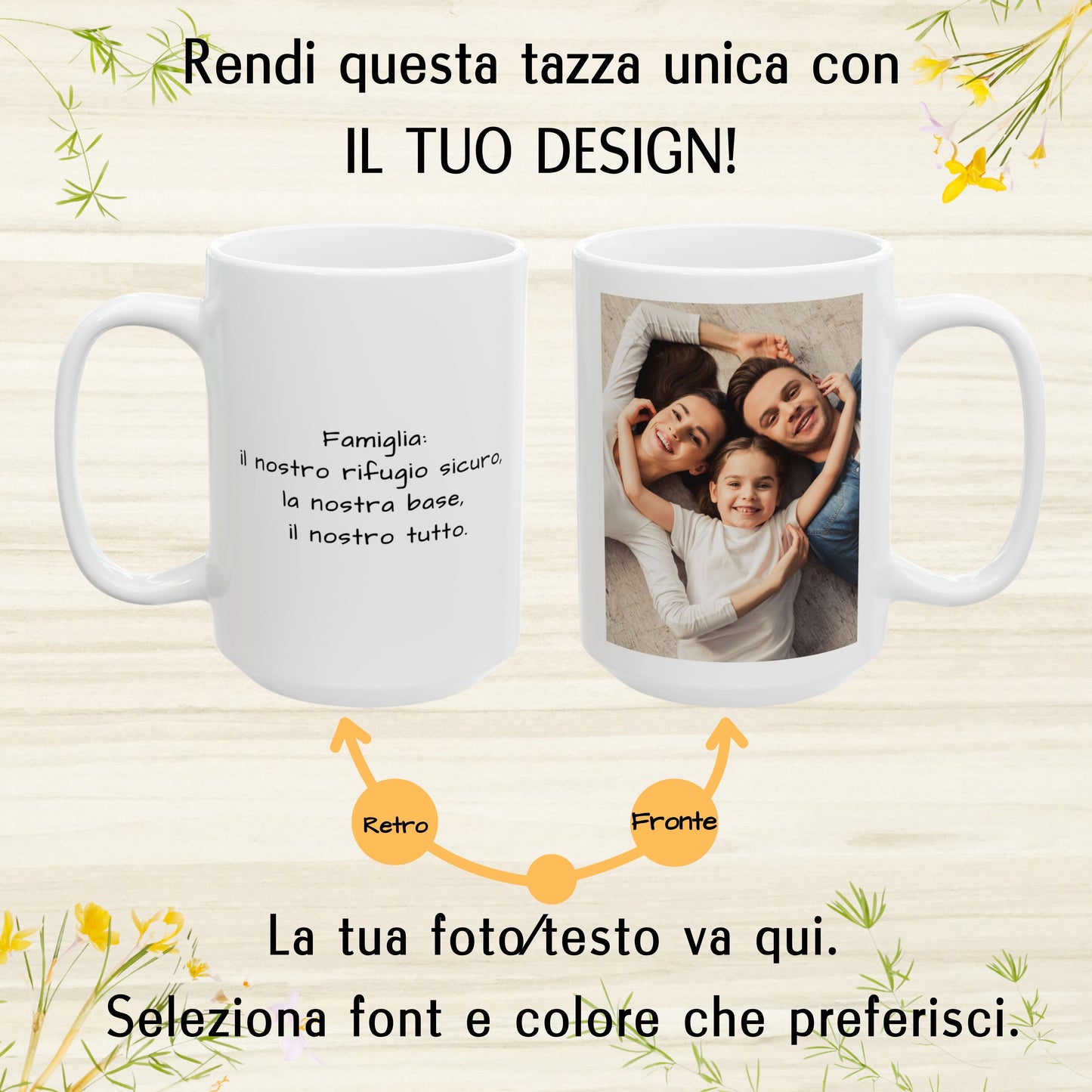 Tazza personalizzata, 425 ml Tutto bianco Design quadrato Tazza da caffè in ceramica, Regalo personalizzato con foto, testo o logo