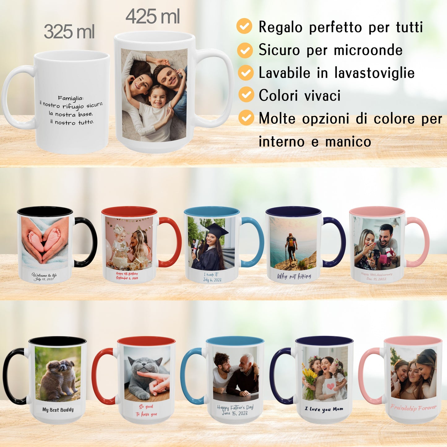 Tazza personalizzata, 425 ml Tutto bianco Design quadrato Tazza da caffè in ceramica, Regalo personalizzato con foto, testo o logo