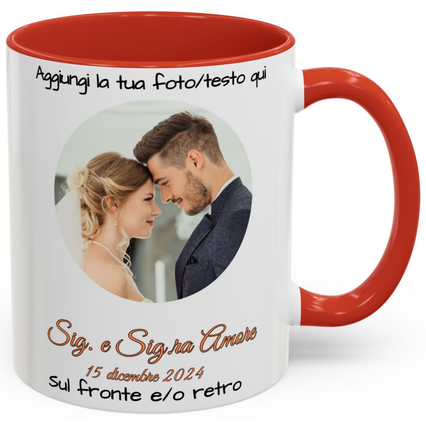 Personalisierte Tasse, 325 ml Weiß/Rot Kreisförmiges Design Keramik-Kaffeetasse, personalisiertes Geschenk mit Foto, Text oder Logo
