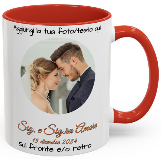 Custom Mug, 11oz White/Red Circle Design Ceramic Coffee Mug, Personalized Gift with Photo, Text or Logo