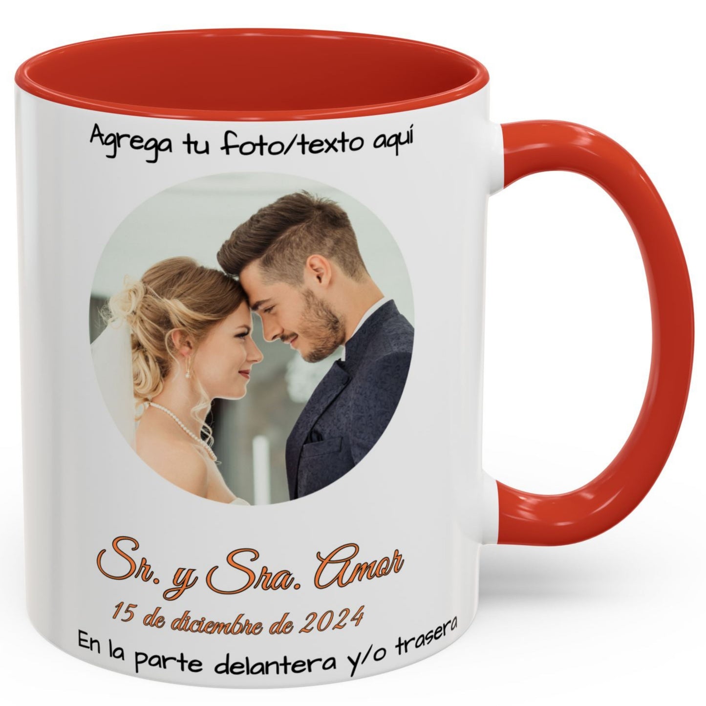Taza personalizada, 325ml Blanco/rojo Diseño circular Cerámica Taza de café, Regalo personalizado con foto, texto o logo