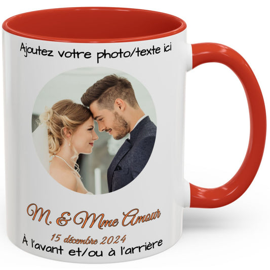 Custom Mug, 11oz White/Red Circle Design Ceramic Coffee Mug, Personalized Gift with Photo, Text or Logo