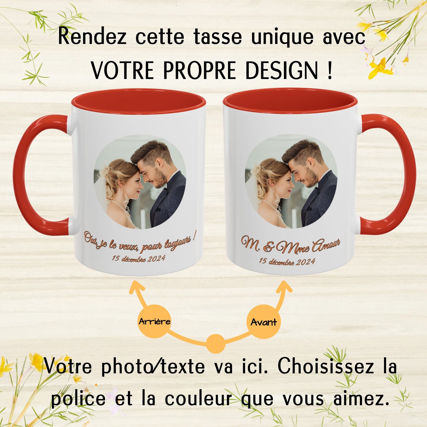 Benutzerdefinierte Tasse, 325 ml weiße/rote Kreismuster Keramik-Kaffeetasse, personalisiertes Geschenk mit Foto, Text oder Logo