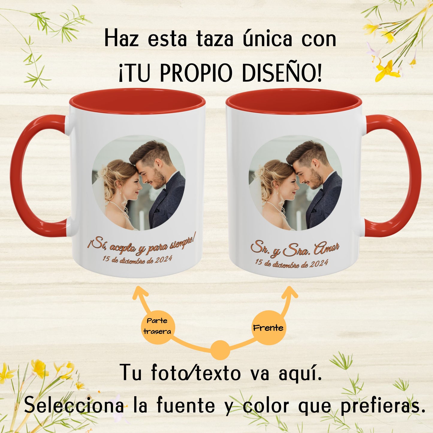 Taza personalizada, 325ml Blanco/rojo Diseño circular Cerámica Taza de café, Regalo personalizado con foto, texto o logo