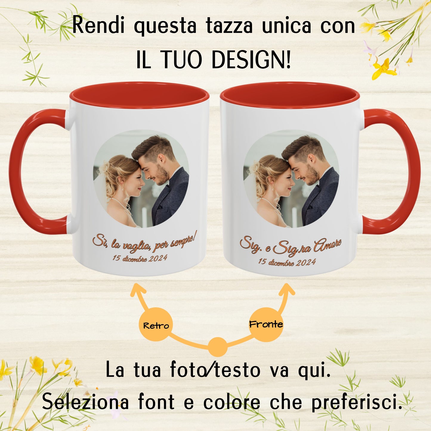 Personalisierte Tasse, 325 ml Weiß/Rot Kreisförmiges Design Keramik-Kaffeetasse, personalisiertes Geschenk mit Foto, Text oder Logo