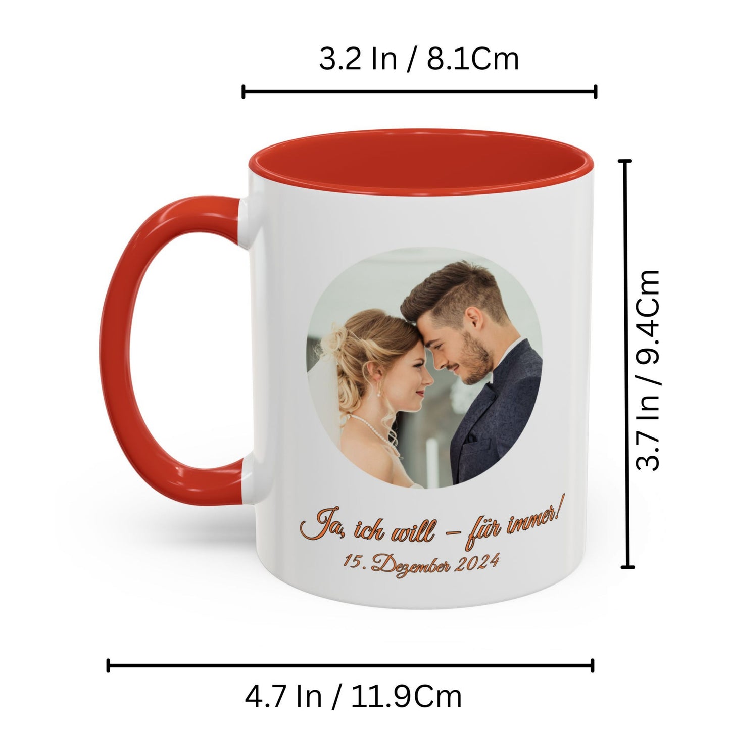 Personalisierte Tasse, weiß/rot, 325 ml, Geschenkidee mit Foto, Text oder Logo, Kreisdesign