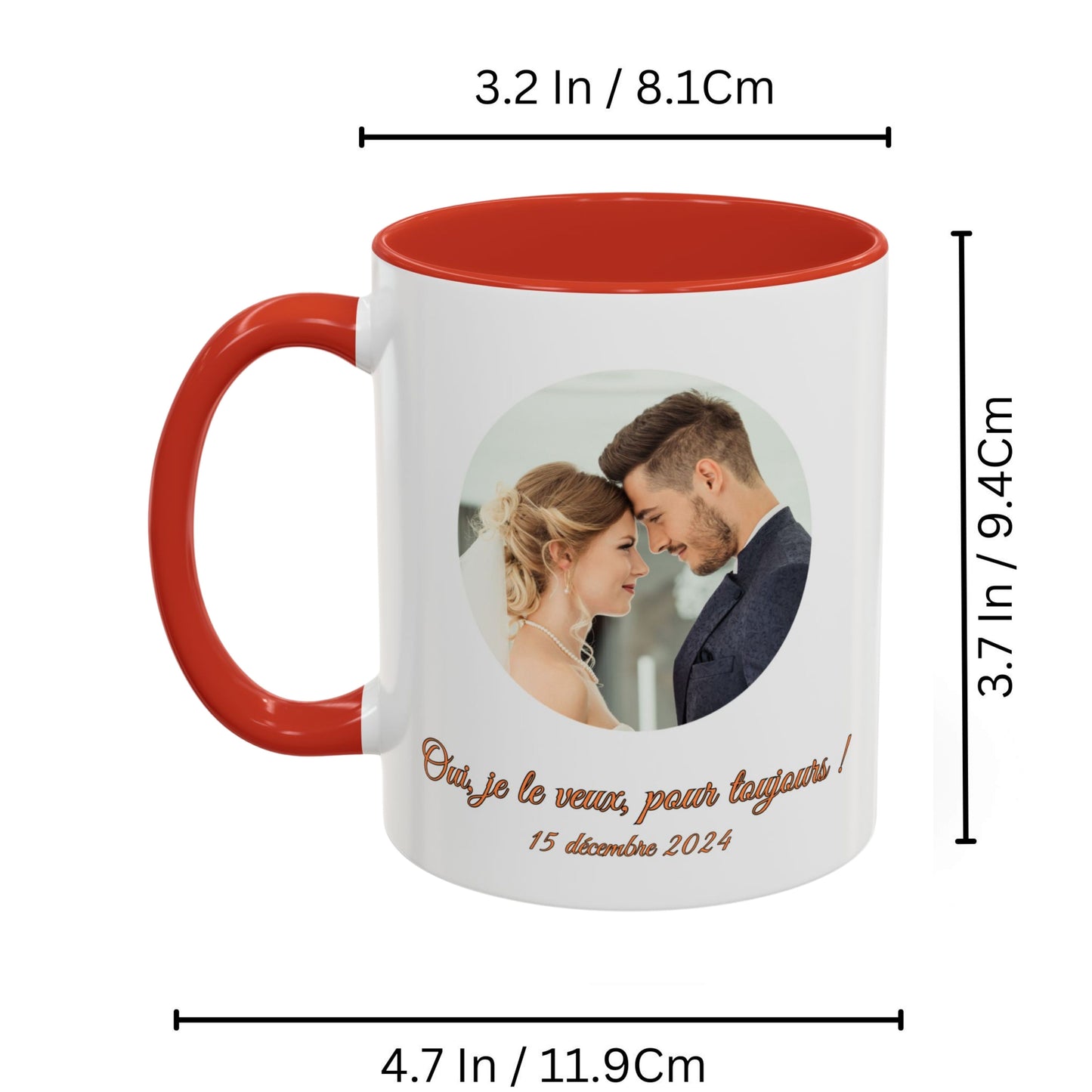 Benutzerdefinierte Tasse, 325 ml weiße/rote Kreismuster Keramik-Kaffeetasse, personalisiertes Geschenk mit Foto, Text oder Logo