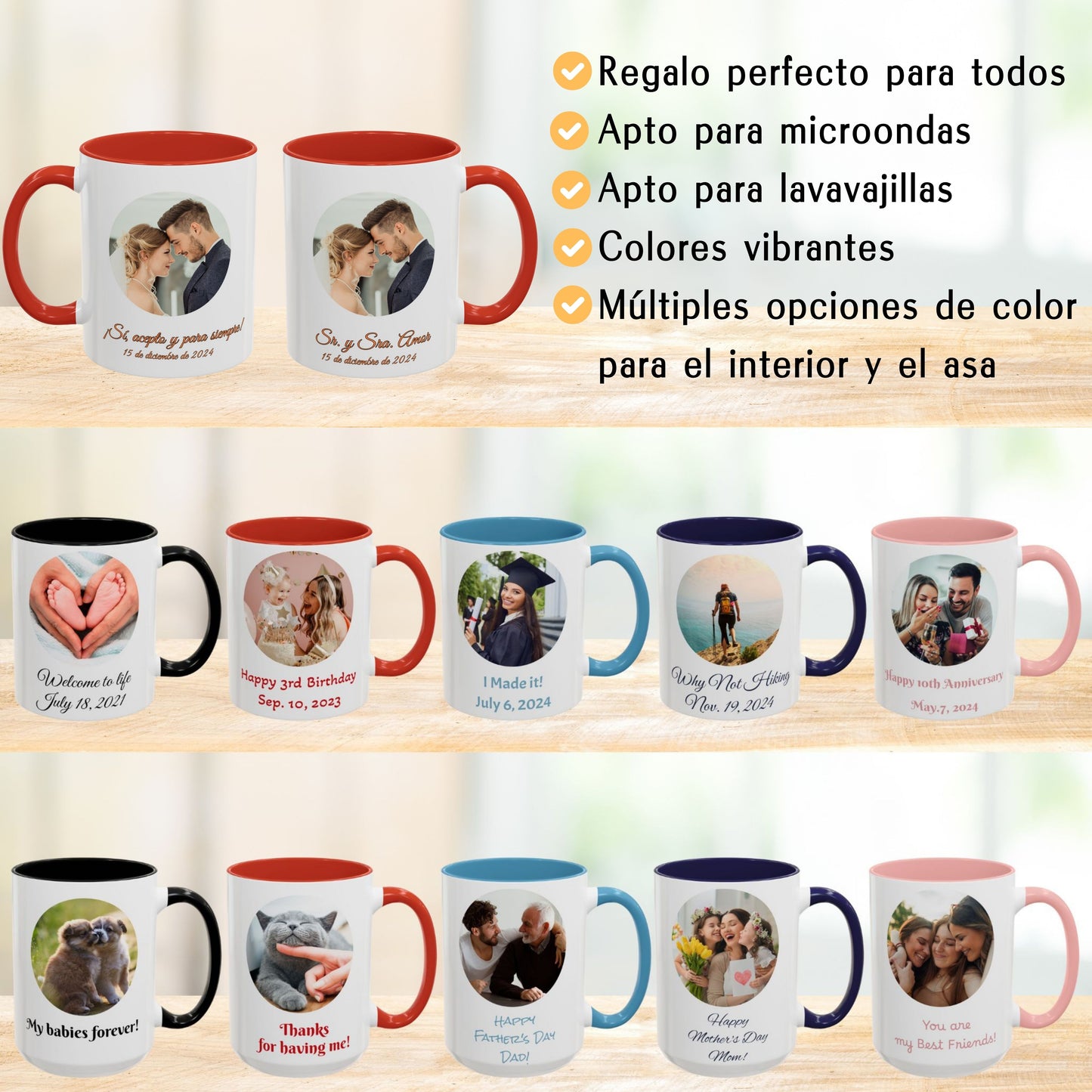 Taza personalizada, 325ml Blanco/rojo Diseño circular Cerámica Taza de café, Regalo personalizado con foto, texto o logo