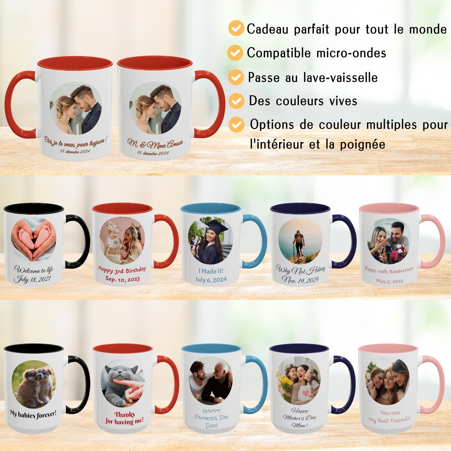 Benutzerdefinierte Tasse, 325 ml weiße/rote Kreismuster Keramik-Kaffeetasse, personalisiertes Geschenk mit Foto, Text oder Logo