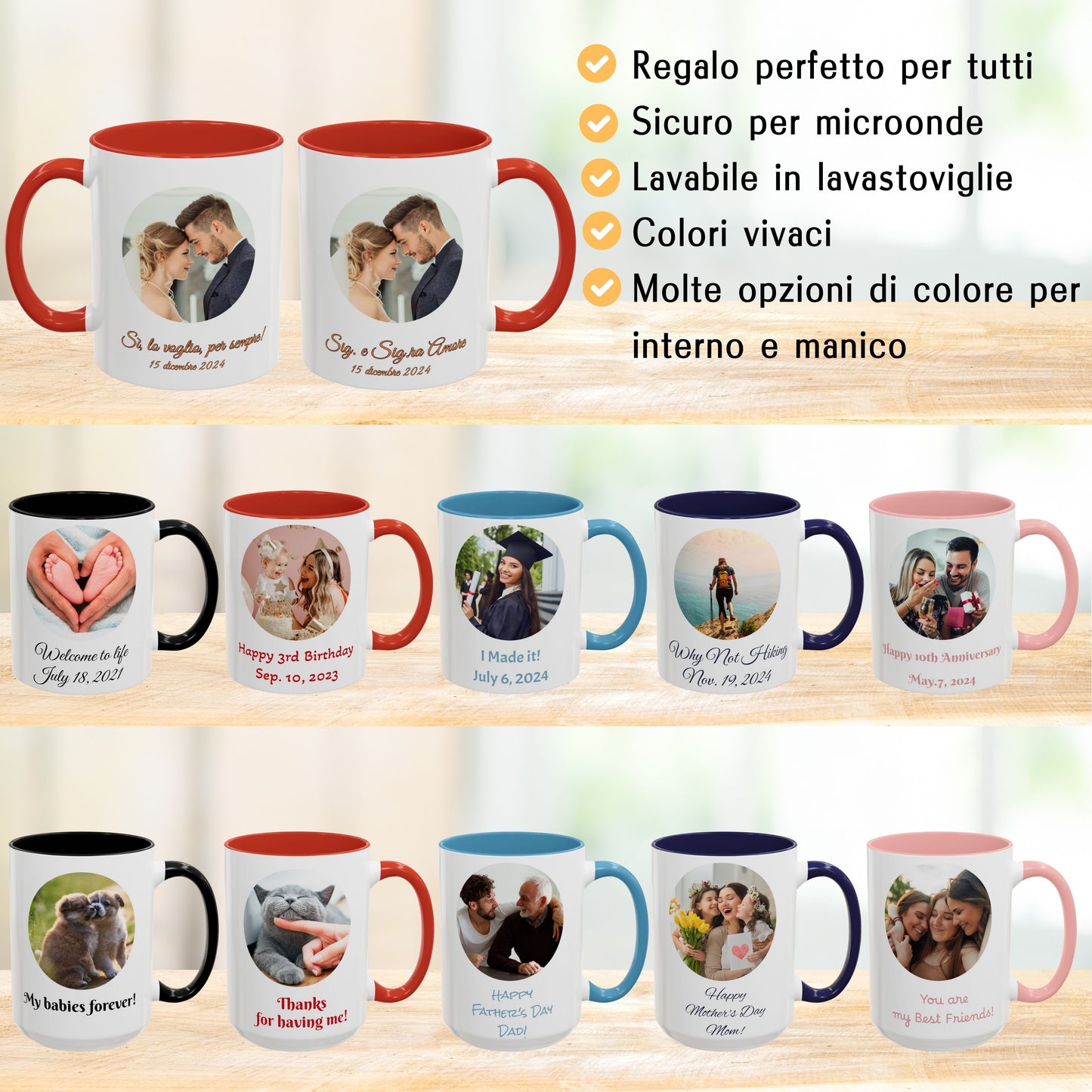 Personalisierte Tasse, 325 ml Weiß/Rot Kreisförmiges Design Keramik-Kaffeetasse, personalisiertes Geschenk mit Foto, Text oder Logo