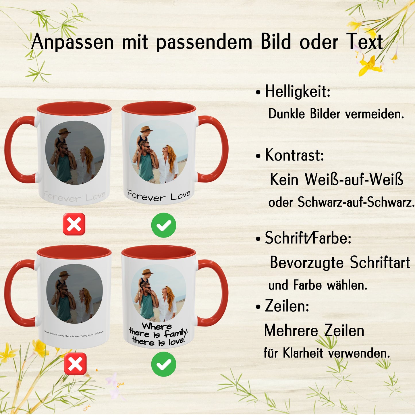 Personalisierte Tasse, weiß/rot, 325 ml, Geschenkidee mit Foto, Text oder Logo, Kreisdesign