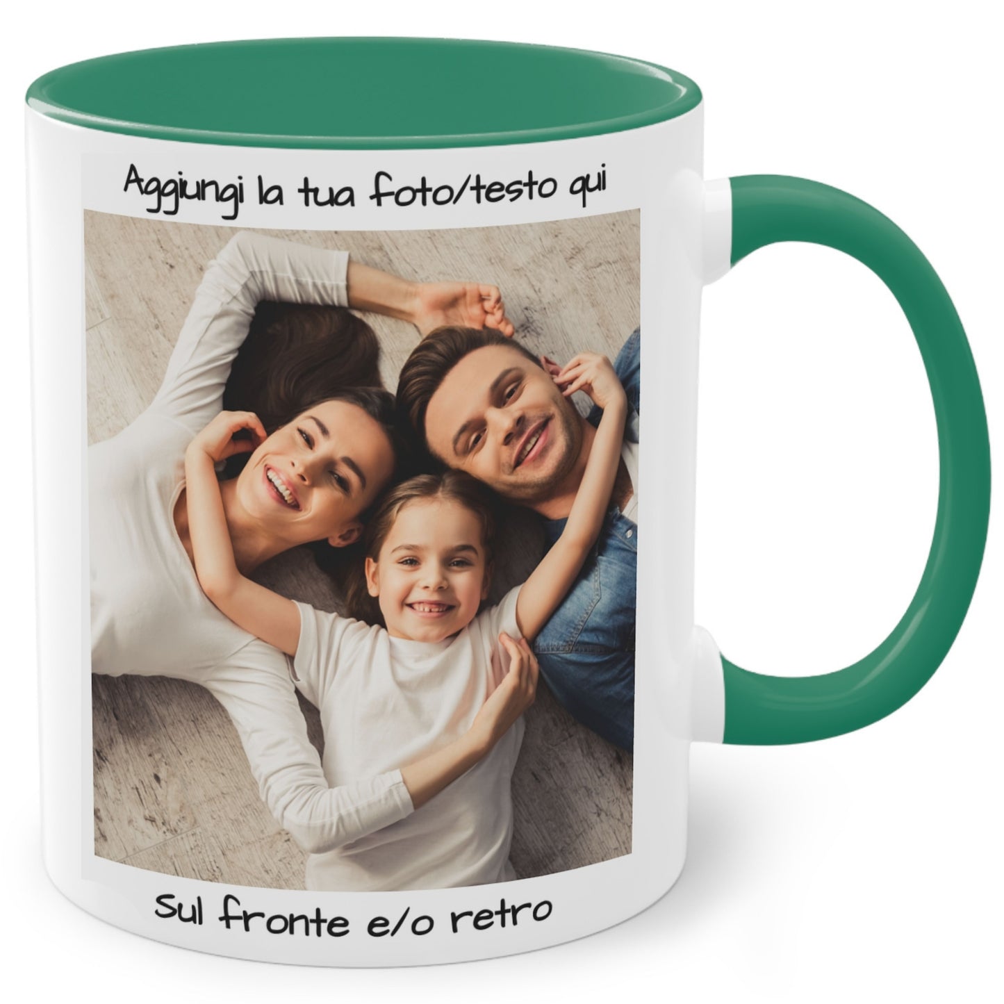Tazza personalizzata, 325 ml Bianco/verde Design quadrato Tazza da caffè in ceramica, Regalo personalizzato con foto, testo o logo