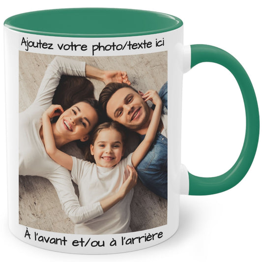 Custom Mug, 11oz White/Green Square Design Ceramic Coffee Mug, Personalized Gift with Photo, Text or Logo