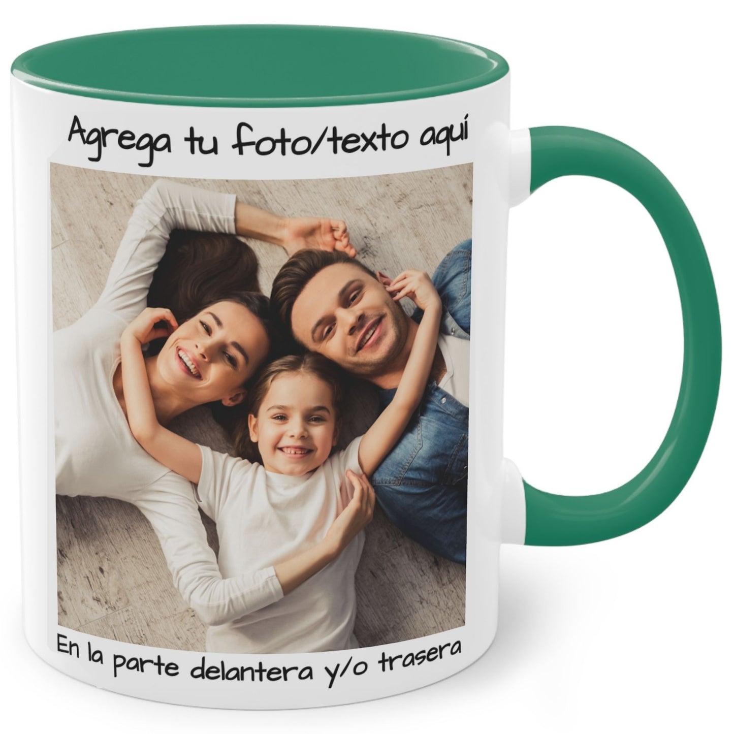 Tasse personnalisée, 325ml Blanc/vert Motif carré Céramique Tasse à café, Cadeau personnalisé avec photo, texte ou logo
