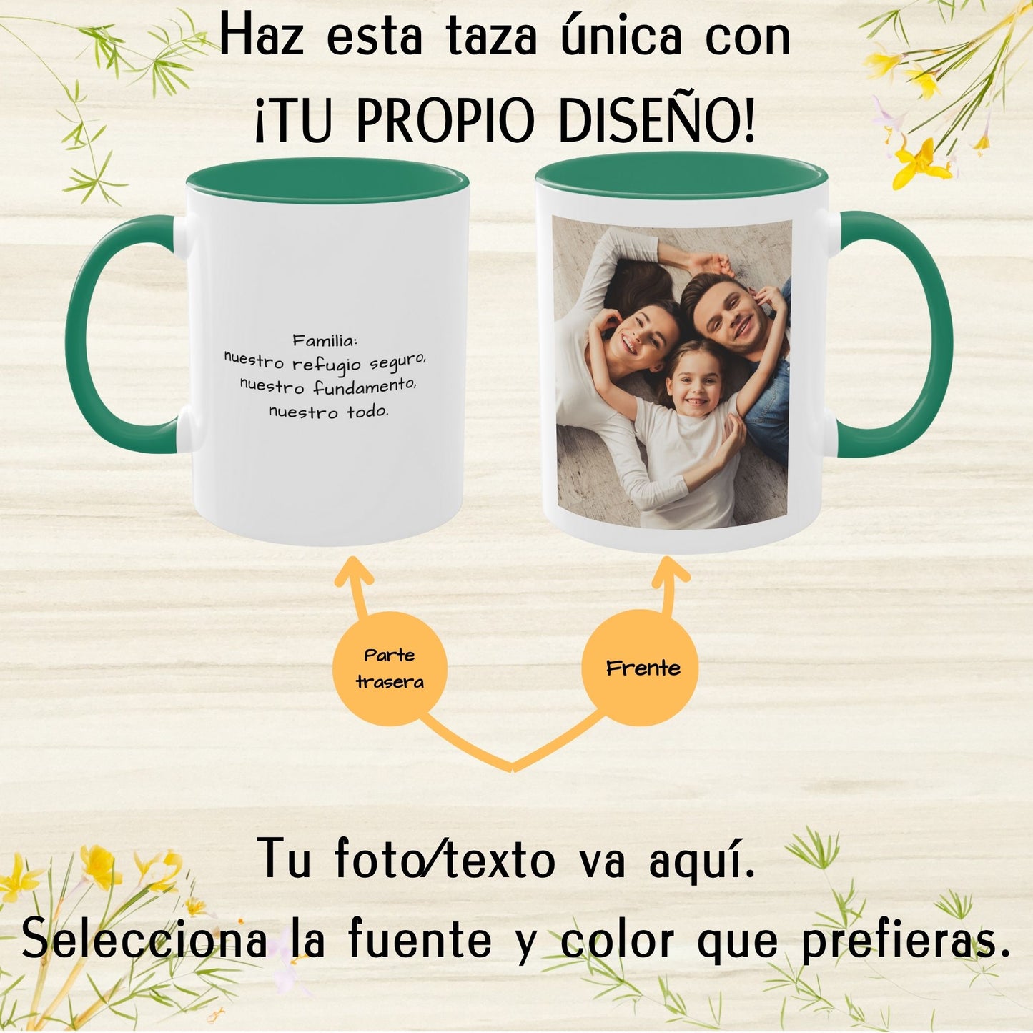 Tasse personnalisée, 325ml Blanc/vert Motif carré Céramique Tasse à café, Cadeau personnalisé avec photo, texte ou logo