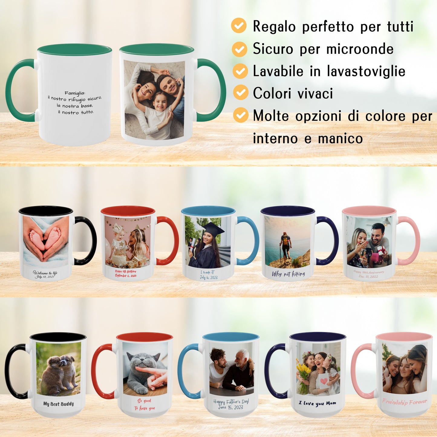 Tazza personalizzata, 325 ml Bianco/verde Design quadrato Tazza da caffè in ceramica, Regalo personalizzato con foto, testo o logo