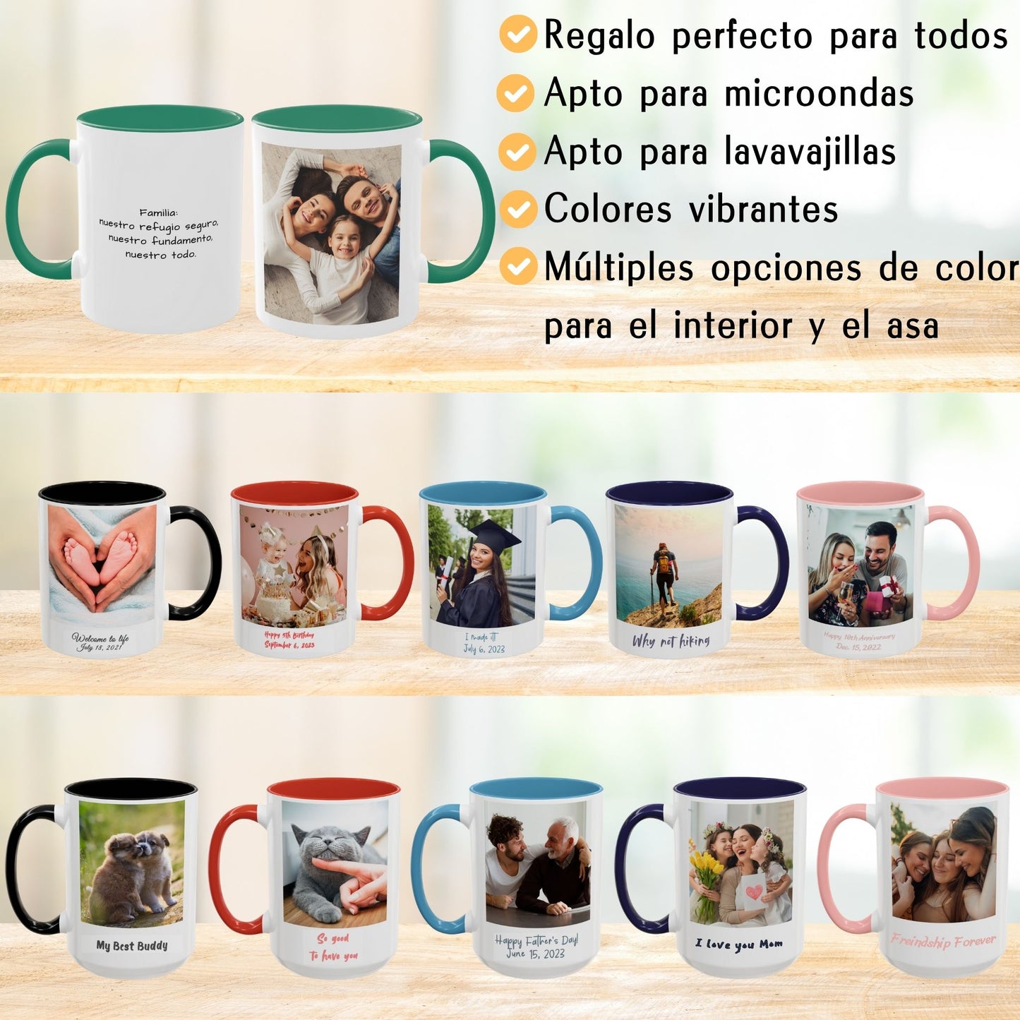 Tasse personnalisée, 325ml Blanc/vert Motif carré Céramique Tasse à café, Cadeau personnalisé avec photo, texte ou logo
