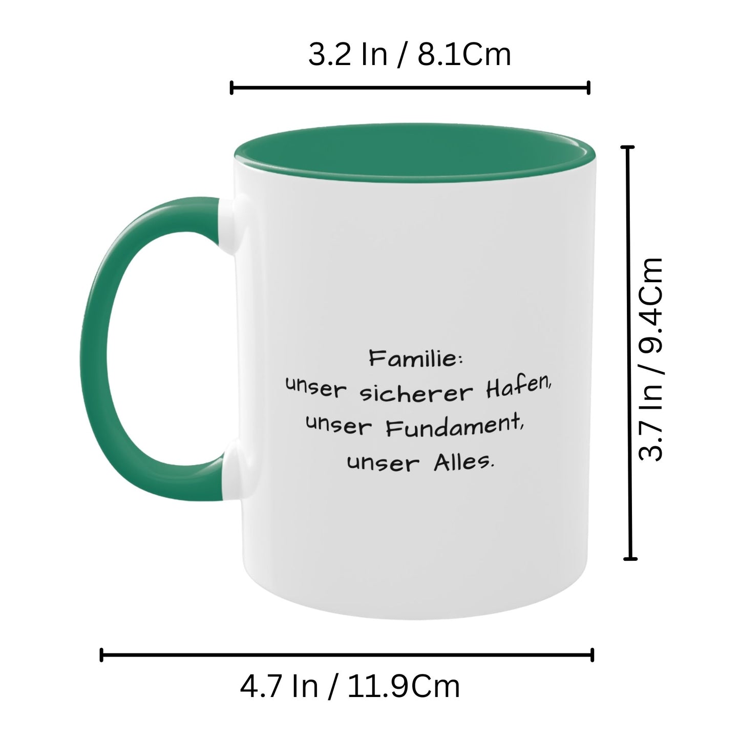 Personalisierte Tasse, weiß/grün, 325 ml, Geschenkidee mit Foto, Text oder Logo, quadratisches Design