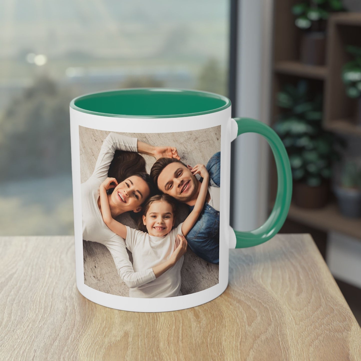 Tasse personnalisée, 325ml Blanc/vert Motif carré Céramique Tasse à café, Cadeau personnalisé avec photo, texte ou logo