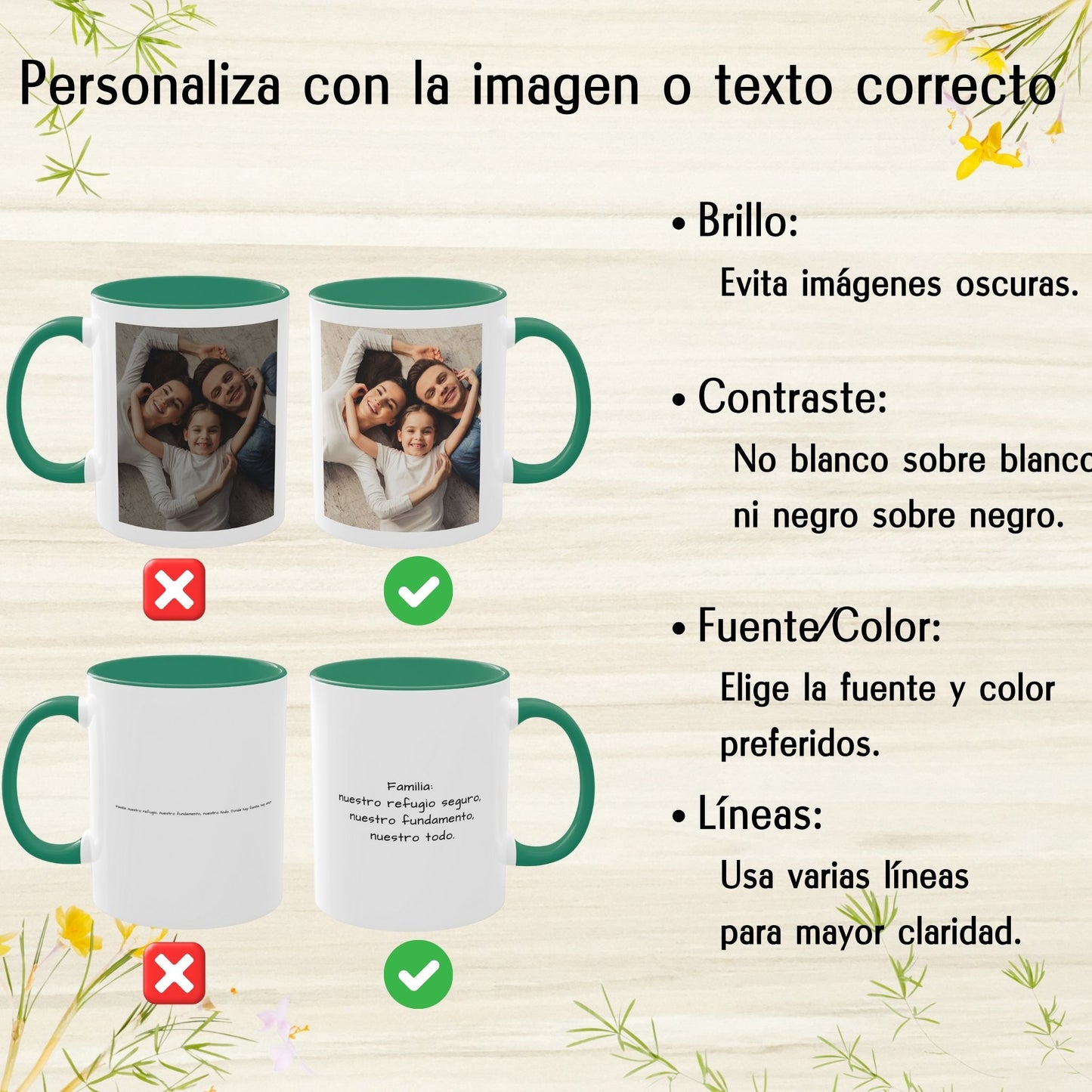 Tasse personnalisée, 325ml Blanc/vert Motif carré Céramique Tasse à café, Cadeau personnalisé avec photo, texte ou logo