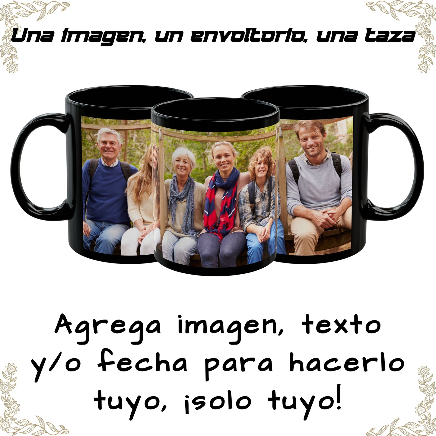 Personalisierte Tasse, 325ml Vollständig schwarz Umlaufendes Design Keramische Kaffeetasse, Personalisiertes Geschenk mit Foto, Text oder Logo