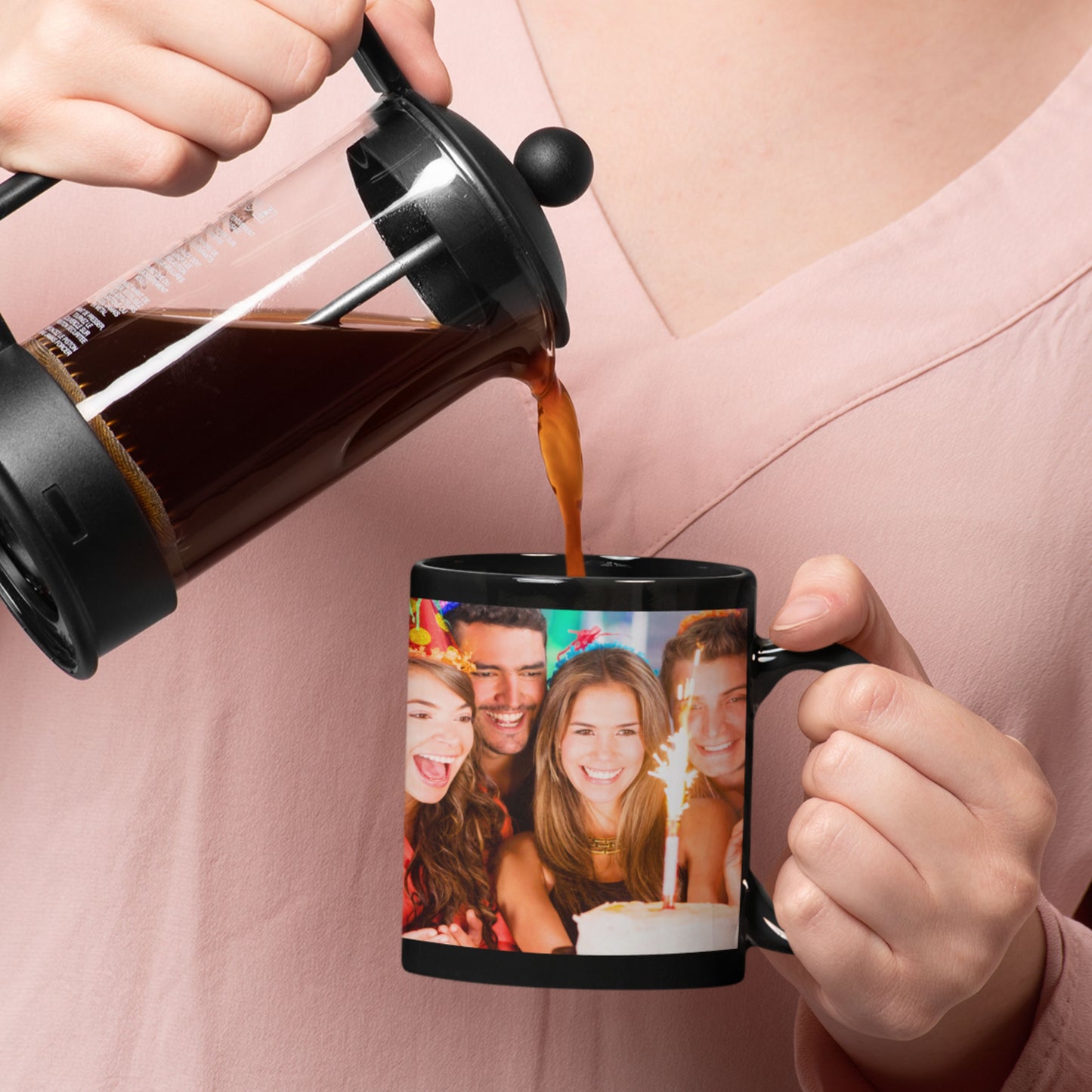 Benutzerdefinierte Tasse, 325ml Rundum-Design in Schwarz, Keramik-Kaffeetasse, personalisiertes Geschenk mit Foto, Text oder Logo
