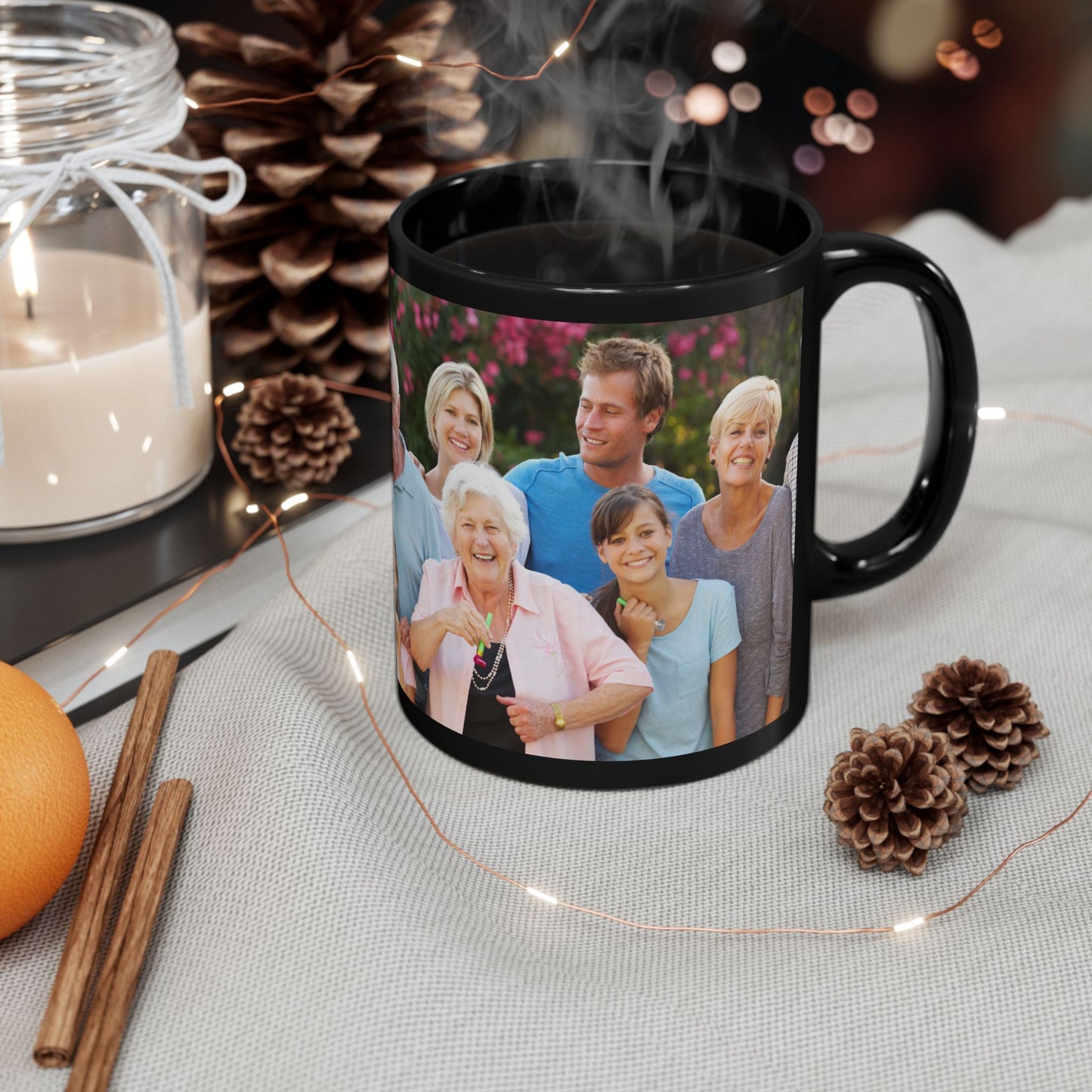 Personalisierte Tasse, 325 ml, komplett schwarzes umlaufendes Design, Keramik-Kaffeetasse, personalisiertes Geschenk mit Foto, Text oder Logo