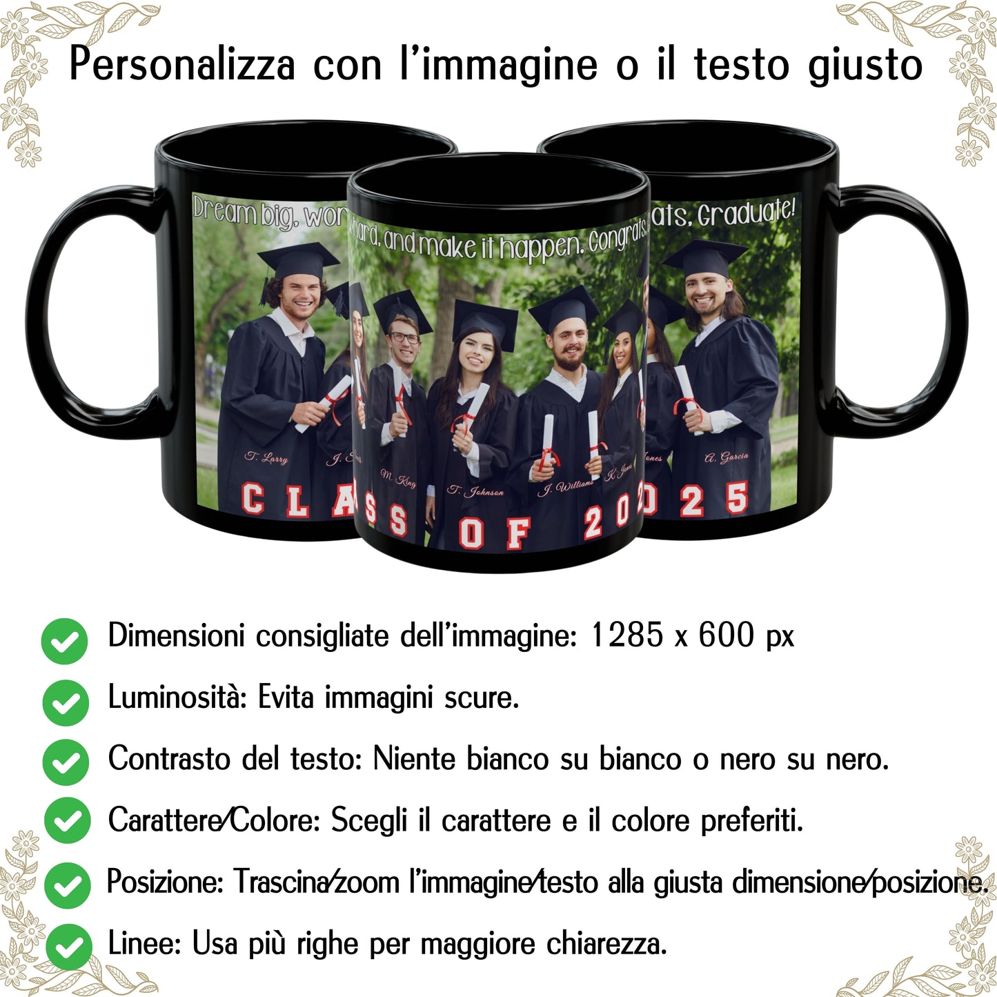 Personalisierte Tasse, 325 ml, komplett schwarzes umlaufendes Design, Keramik-Kaffeetasse, personalisiertes Geschenk mit Foto, Text oder Logo