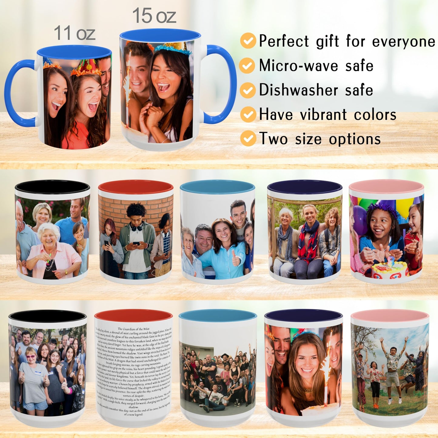 Custom Mug, 11oz White/Cambridge Blue Wrap Around Design Ceramic Coffee Mug, Personalized Gift with Photo, Text or Logo