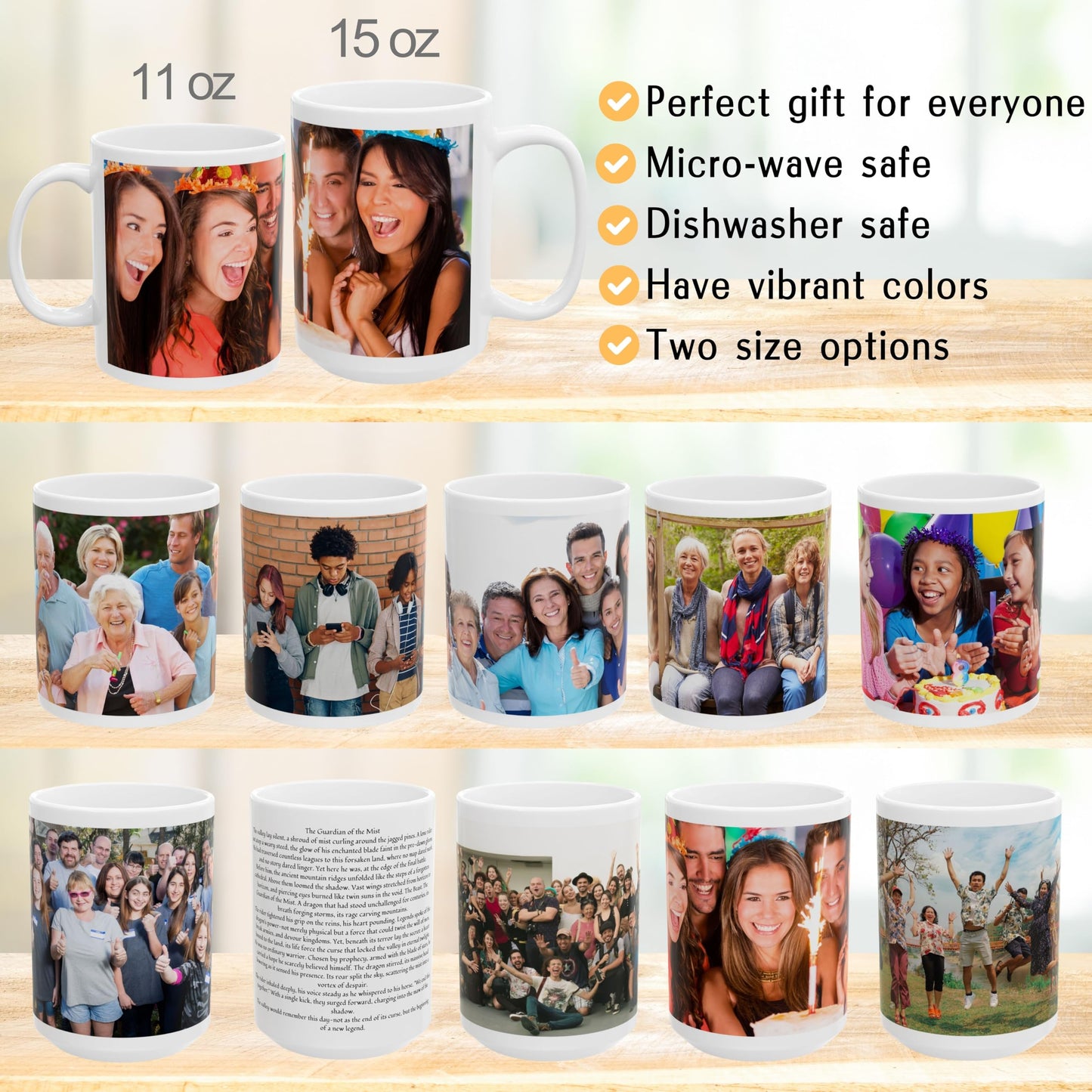 Custom Mug, 11oz All White Wrap Around Design Ceramic Coffee Mug, Personalized Gift with Photo, Text or Logo